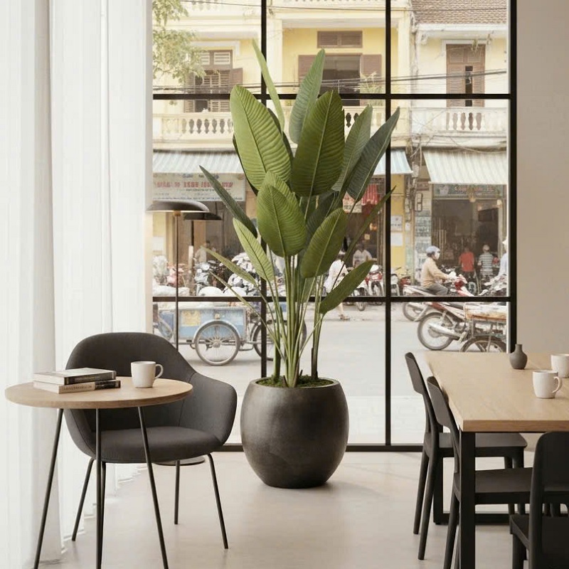 Chậu cây chuối giả 2m decor chậu tròn lớn